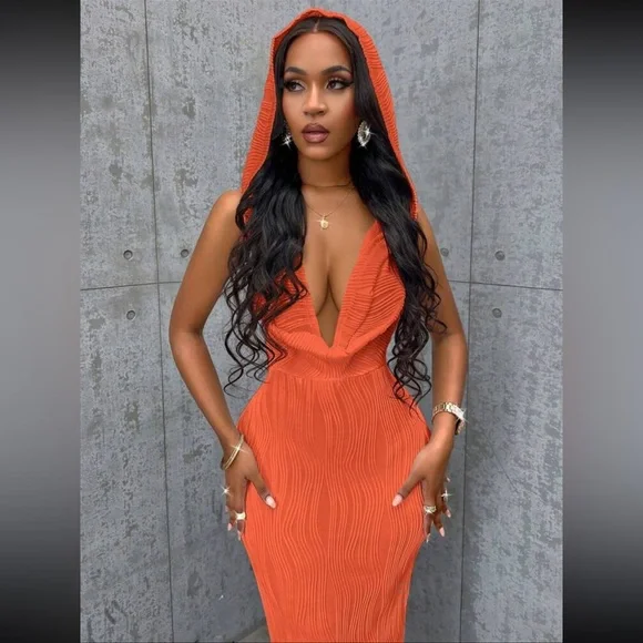 Burnt Orange Hooded Dress - Picture 1 of 10